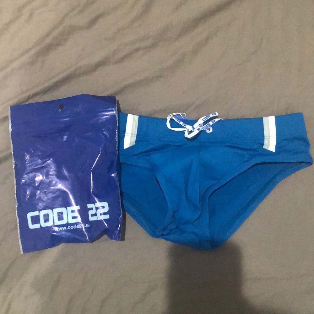 Racer Stripe Swim Brief - Steel Blue